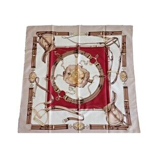 Jean de Bahrein Silky Horse Tack Saddle Reins Chains Red White Tan Scarf 33"